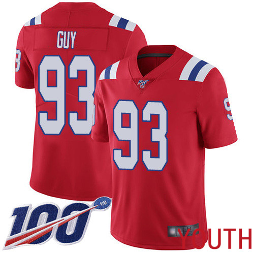 New England Patriots Football #93 Vapor Untouchable 100th Season Untouchable Limited Red Youth Lawrence Guy Alternate NFL Jersey